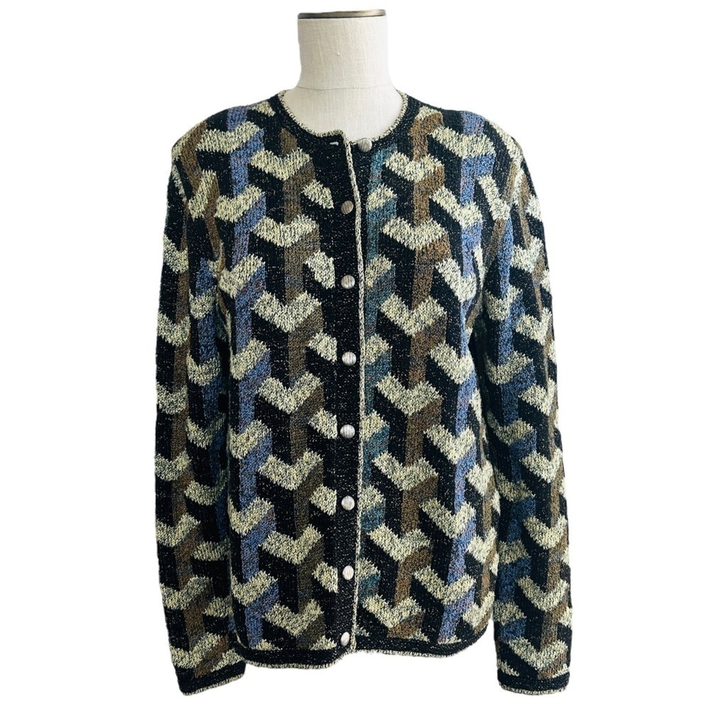 South Cotton Knitted by Hand Heavyweight Multicolored Cardigan M